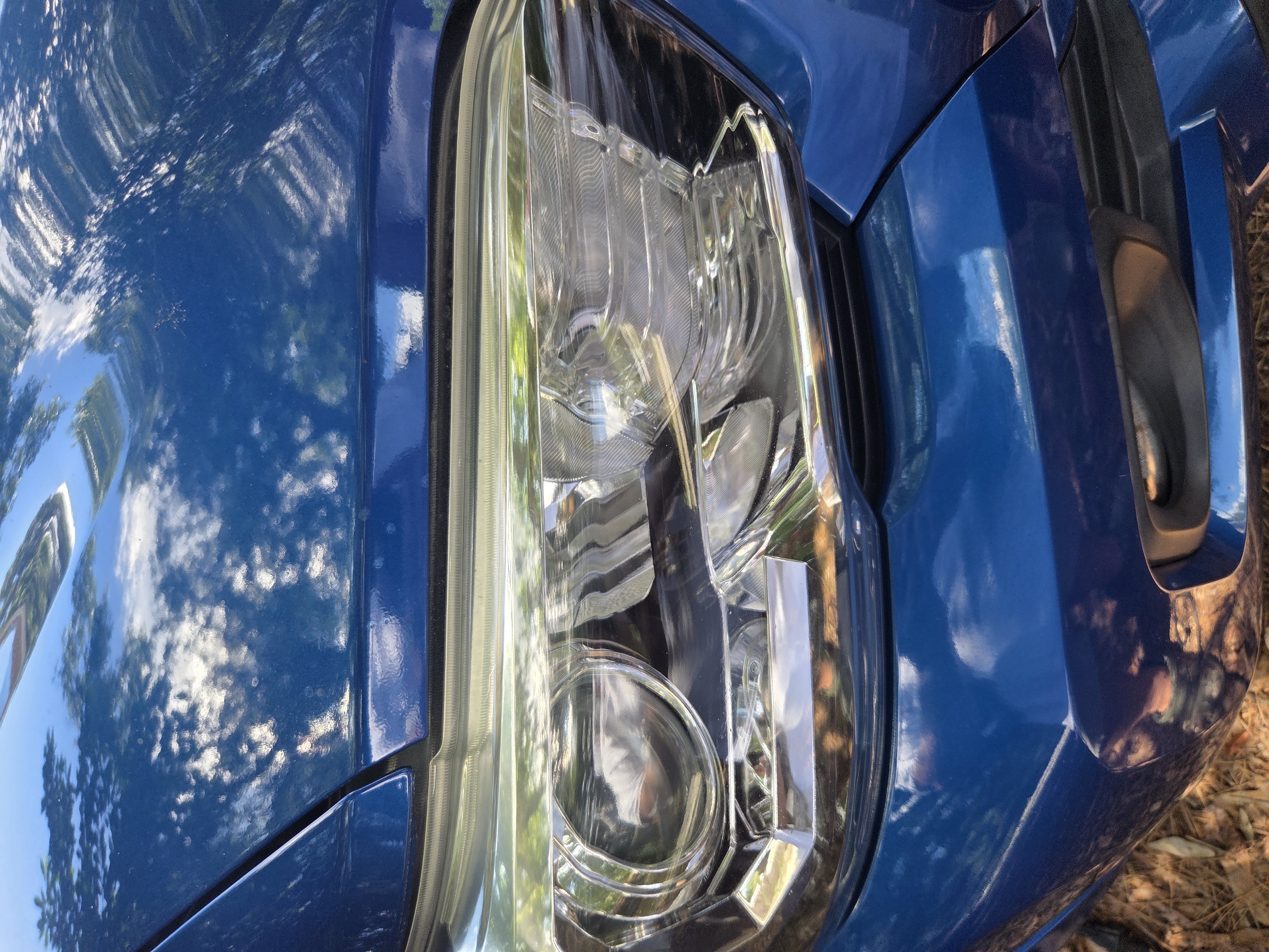 Clear, restored headlight after restoration, angle 1